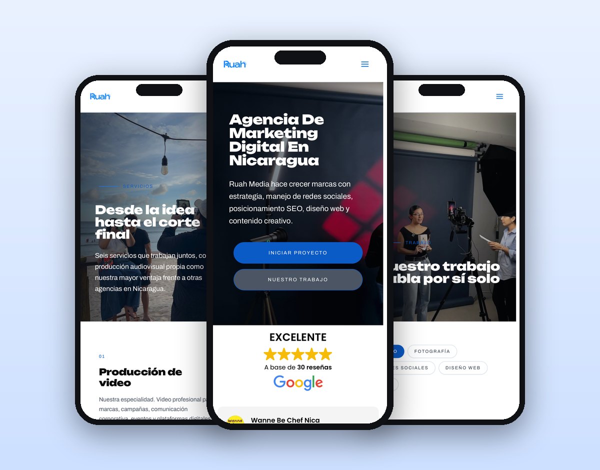 Sitio web de Ruah Media en celular: diseño de páginas web en Nicaragua